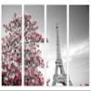 64 x 40 TOTAL - Eiffel Tower & Red Tree leaves Canvas Print 4 Panel Split. Paris France Wall Art decor view 2