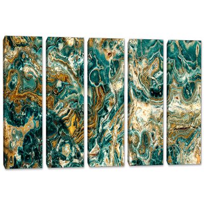 90 x 45 TOTAL - Green Marble Stone Canvas Print Wall Art Curly Veins 5 Panel Split Breccia, Granite wall art
