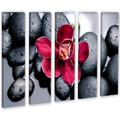 60 x 40 TOTAL - Orchid & therapy stones Wall Art Canvas Print 5 Panel Split. Spa wall decor