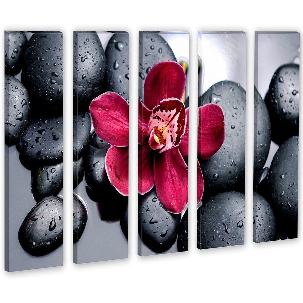 60 x 40 TOTAL - Orchid & therapy stones Wall Art Canvas Print 5 Panel Split. Spa wall decor