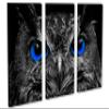 30 x 20 TOTAL - Dark Blue Eyed Owl wall art Canvas Print 3 panel split, Triptych. Bird Art Decor Home Wall Decor view 1