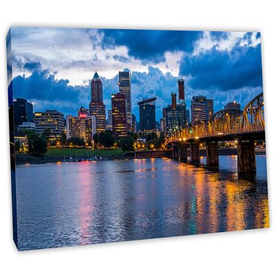 60 x 30 - Portland Skyline Canvas Print Wall Art Willamette River, wall decor interior design