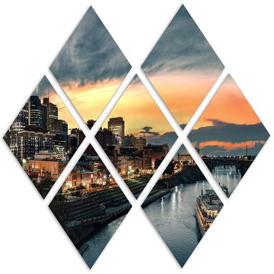 102 x 68 TOTAL - Nashville, TN Canvas Print Wall Art Skyline at dusk 7 Panel Butterfly Split Nashville Tennessee Art