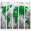 75 x 50 TOTAL - Abstract Silver Green World Map Canvas Print - 5 Panel Split. Metallic Silver background view 2