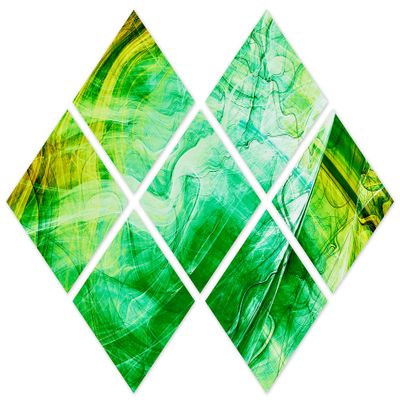 102 x 68 TOTAL - Fractal Smokes Wall Art Canvas Print in soft lime green. 7 Panel Split Abstract print Fractal Art