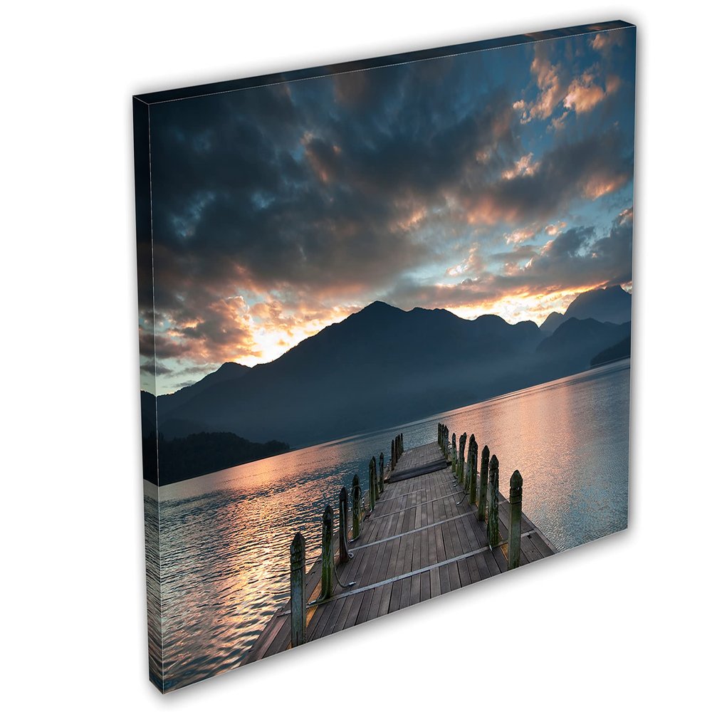 18 x 12 - Cloudy Lake docks during sunset Canvas Print Wall Art