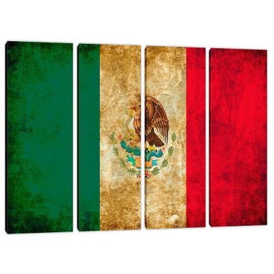 60 x 30 TOTAL - Mexico Flag Grunge Wall Art Canvas Print rustic 4 Panel Split. Country Flag art home decor