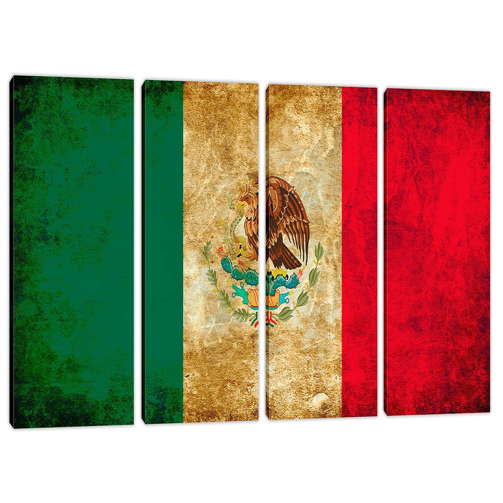 60 x 30 TOTAL - Mexico Flag Grunge Wall Art Canvas Print rustic 4 Panel Split. Country Flag art home decor