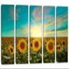 90 x 60 TOTAL - Sunflower fields Canvas Print Wall Art teal skies 5 Panel Split Botanical Floral Landscape view 1
