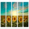 90 x 60 TOTAL - Sunflower fields Canvas Print Wall Art teal skies 5 Panel Split Botanical Floral Landscape view 2