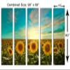 90 x 60 TOTAL - Sunflower fields Canvas Print Wall Art teal skies 5 Panel Split Botanical Floral Landscape view 3