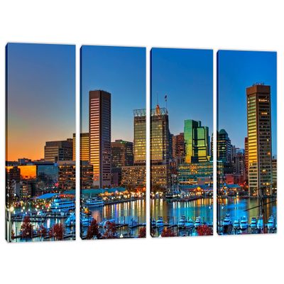 120 x 60 TOTAL - Baltimore inner harbor Canvas Print Wall Art - 4 Panel, Maryland wall decor interior design