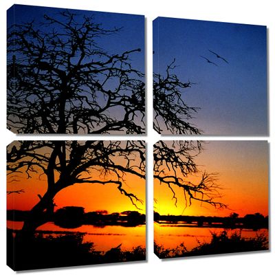 20 x 20 TOTAL - Tree Photo at Dawn Canvas Print 4 Panel Split (Quad) Wall Art