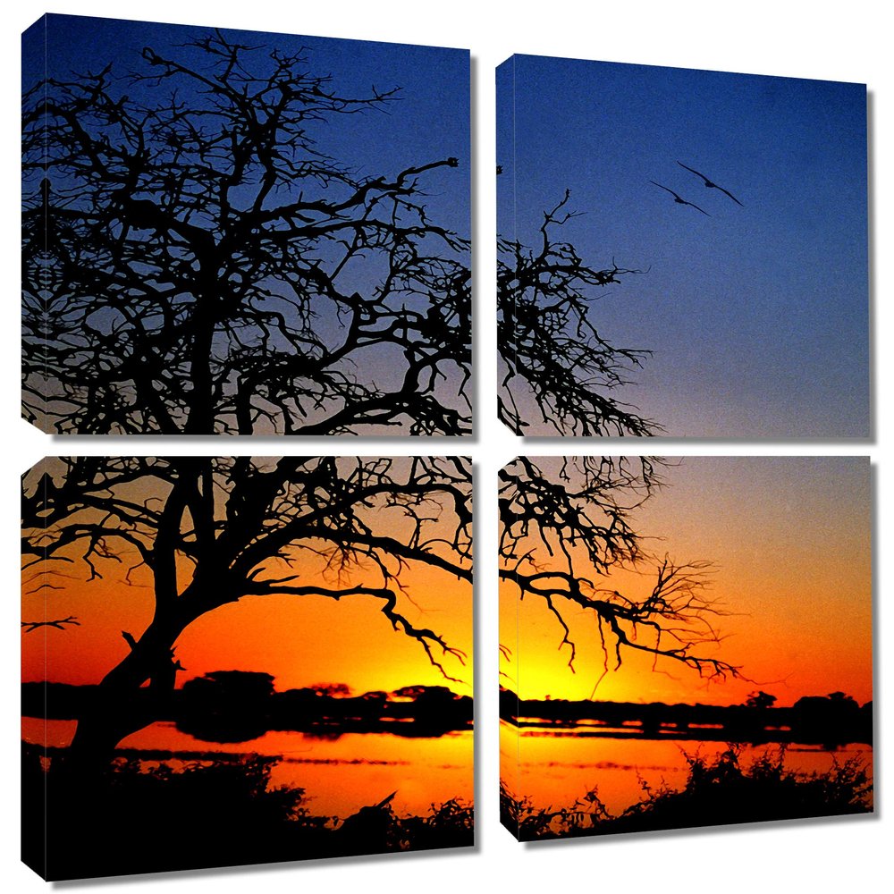20 x 20 TOTAL - Tree Photo at Dawn Canvas Print 4 Panel Split (Quad) Wall Art