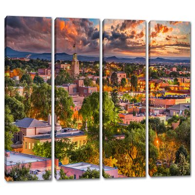 64 x 40 TOTAL - Santa Fe, NM Canvas print Wall Art with beautiful skies 4 Panel Split Santa Fe, New Mexico
