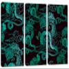 30 x 20 TOTAL - Chinese teal Dragons Canvas Print Wall Art 3 Panel Split Chinese Art, Asian wall decor view 1