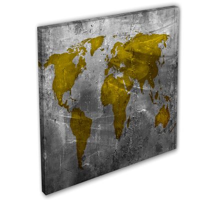 48 x 32 - Abstract Metallic Gold World Map Canvas Print Wall Art for wall decor