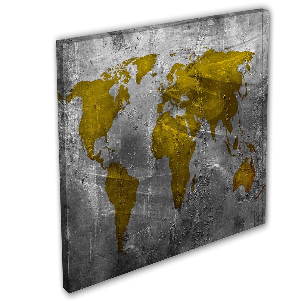 48 x 32 - Abstract Metallic Gold World Map Canvas Print Wall Art for wall decor