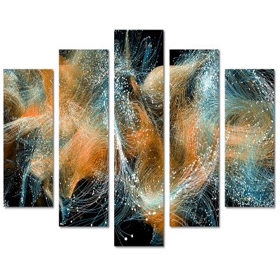 80 x 42 TOTAL - Abstract Particle Wave Wall Art Canvas Print Orange 5 Panel Diamond Split. Magic sparkle trail swir