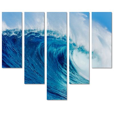 80 x 42 TOTAL - Blue Ocean Wave Canvas Print - 5 Panel Waterfall Split, Wall Art. Interior design, wall decor
