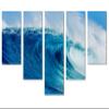 80 x 42 TOTAL - Blue Ocean Wave Canvas Print - 5 Panel Waterfall Split, Wall Art. Interior design, wall decor view 1