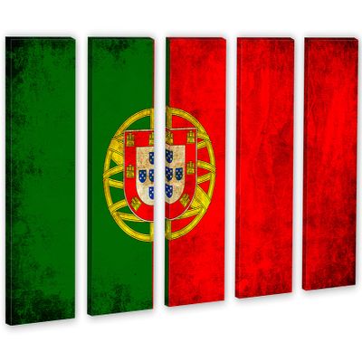 90 x 60 TOTAL - Portugal Flag Grunge Canvas Print Wall Art - 5 Panel Split. Country Flag Art home decor