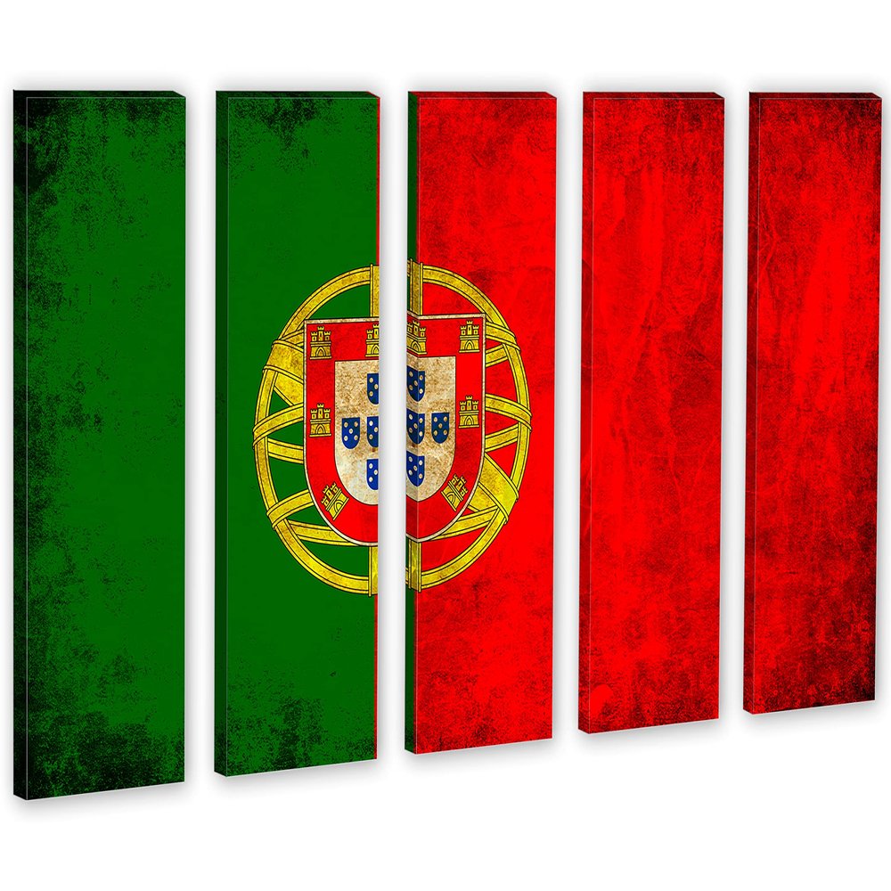 90 x 60 TOTAL - Portugal Flag Grunge Canvas Print Wall Art - 5 Panel Split. Country Flag Art home decor