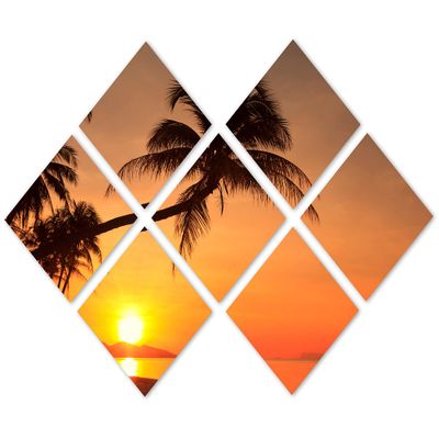 102 x 68 TOTAL - Sunset on a tropical Island - Canvas Print - 7 Panel Butterfly Split, Wall Art