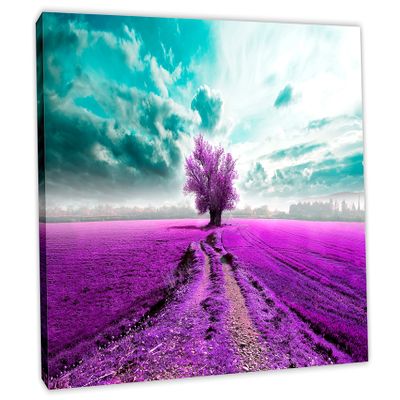 24 x 16 - Lone Tree in field Canvas Print Wall Art. Purple Tree Print Scenic art, scenery print
