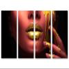 48 x 24 TOTAL - Red Woman Face Wall Art Canvas Print 4 Panel Split, golden paint dripping, Fashion Print, Face Art view 2