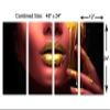 48 x 24 TOTAL - Red Woman Face Wall Art Canvas Print 4 Panel Split, golden paint dripping, Fashion Print, Face Art view 3