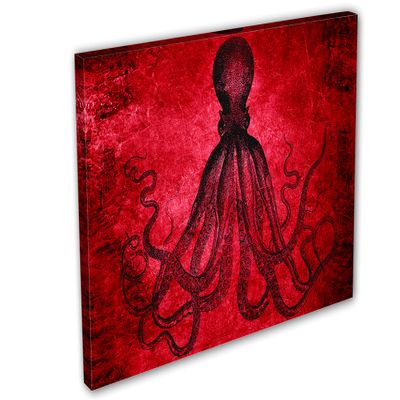 24 x 16 - Lord Bodner Octopus Canvas Print Wall Art, Red, Kraken Room wall decor