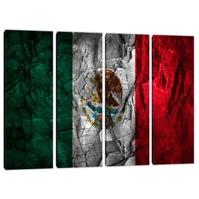 60 x 30 TOTAL - Mexico Flag Wall Art Canvas Print stone effect 4 Panel Split. Country Flag art home decor