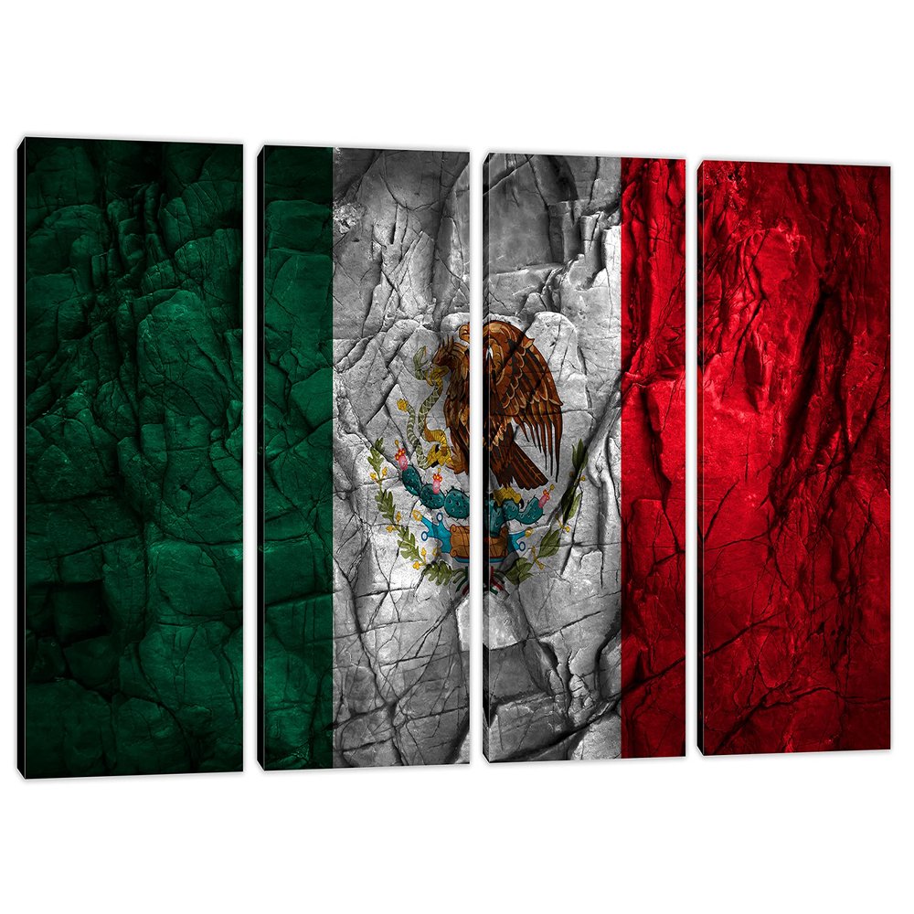 60 x 30 TOTAL - Mexico Flag Wall Art Canvas Print stone effect 4 Panel Split. Country Flag art home decor