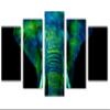 80 x 42 TOTAL - Watercolor Elephant Canvas Print Wall Art blue green 5 Panel Diamond Split. Animal Home decor view 1