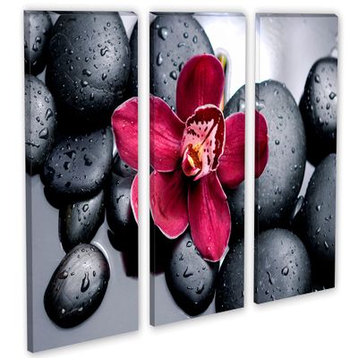 24 x 16 TOTAL - Orchid & therapy stones Wall Art Canvas Print 3 Panel Split, Triptych. Spa wall decor