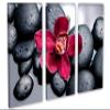 24 x 16 TOTAL - Orchid & therapy stones Wall Art Canvas Print 3 Panel Split, Triptych. Spa wall decor view 1