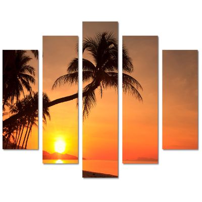 80 x 42 TOTAL - Sunset on a tropical Island - Canvas Print - 5 Panel Diamond Split, Wall Art