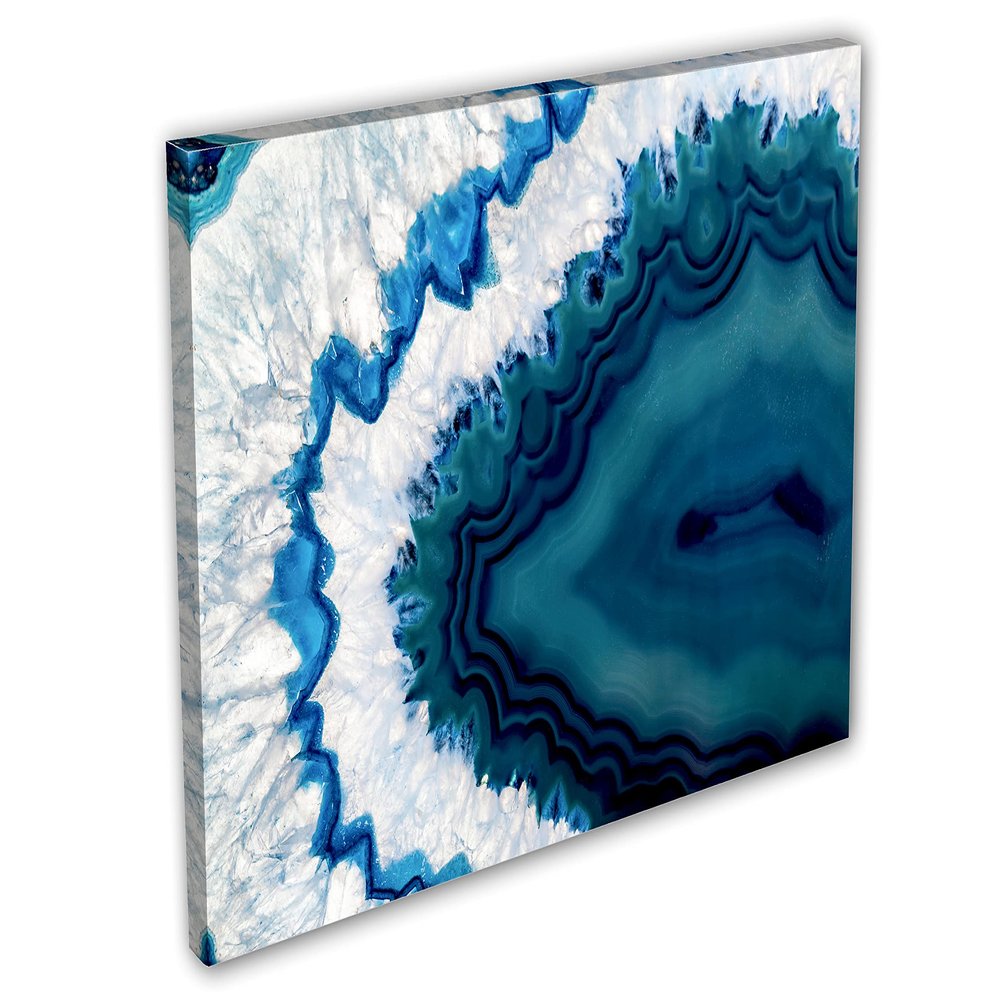 24 x 16 - Teal Blue Geode Canvas Print Wall Art Brazilian geode, agate stone slice
