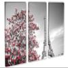 45 x 30 TOTAL - Eiffel Tower & Red Tree leaves Canvas Print 3 Panel Split, Triptych. Paris France Wall Art decor view 1