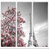 45 x 30 TOTAL - Eiffel Tower & Red Tree leaves Canvas Print 3 Panel Split, Triptych. Paris France Wall Art decor view 2