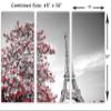 45 x 30 TOTAL - Eiffel Tower & Red Tree leaves Canvas Print 3 Panel Split, Triptych. Paris France Wall Art decor view 3