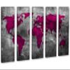 60 x 40 TOTAL - Abstract Amaranth Red World Map Canvas Print - 5 Panel Split Wall Art view 1