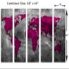 60 x 40 TOTAL - Abstract Amaranth Red World Map Canvas Print - 5 Panel Split Wall Art view 3