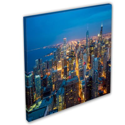 24 x 16 - Chicago Blue Evening Skyline Canvas Print Wall Art Aerial photography wall decor