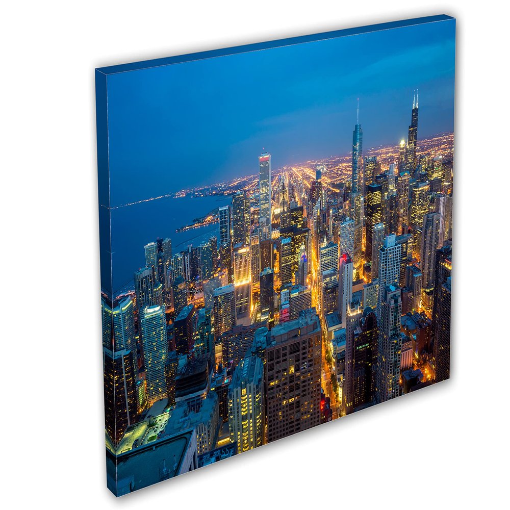 24 x 16 - Chicago Blue Evening Skyline Canvas Print Wall Art Aerial photography wall decor