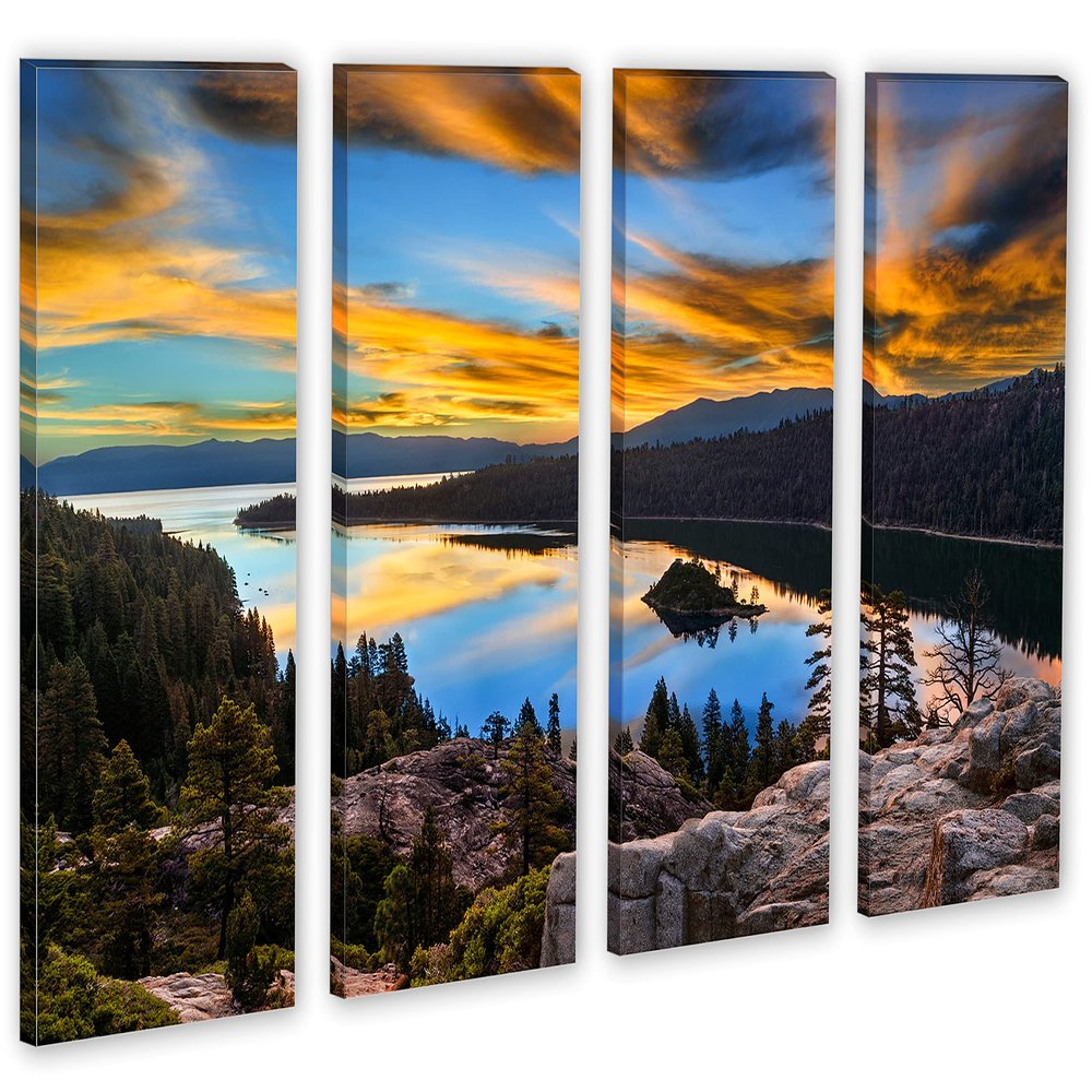 80 x 50 TOTAL - Lake Tahoe Emerald Bay Canvas Print wall art 4 Panel Split, home decor, interior design