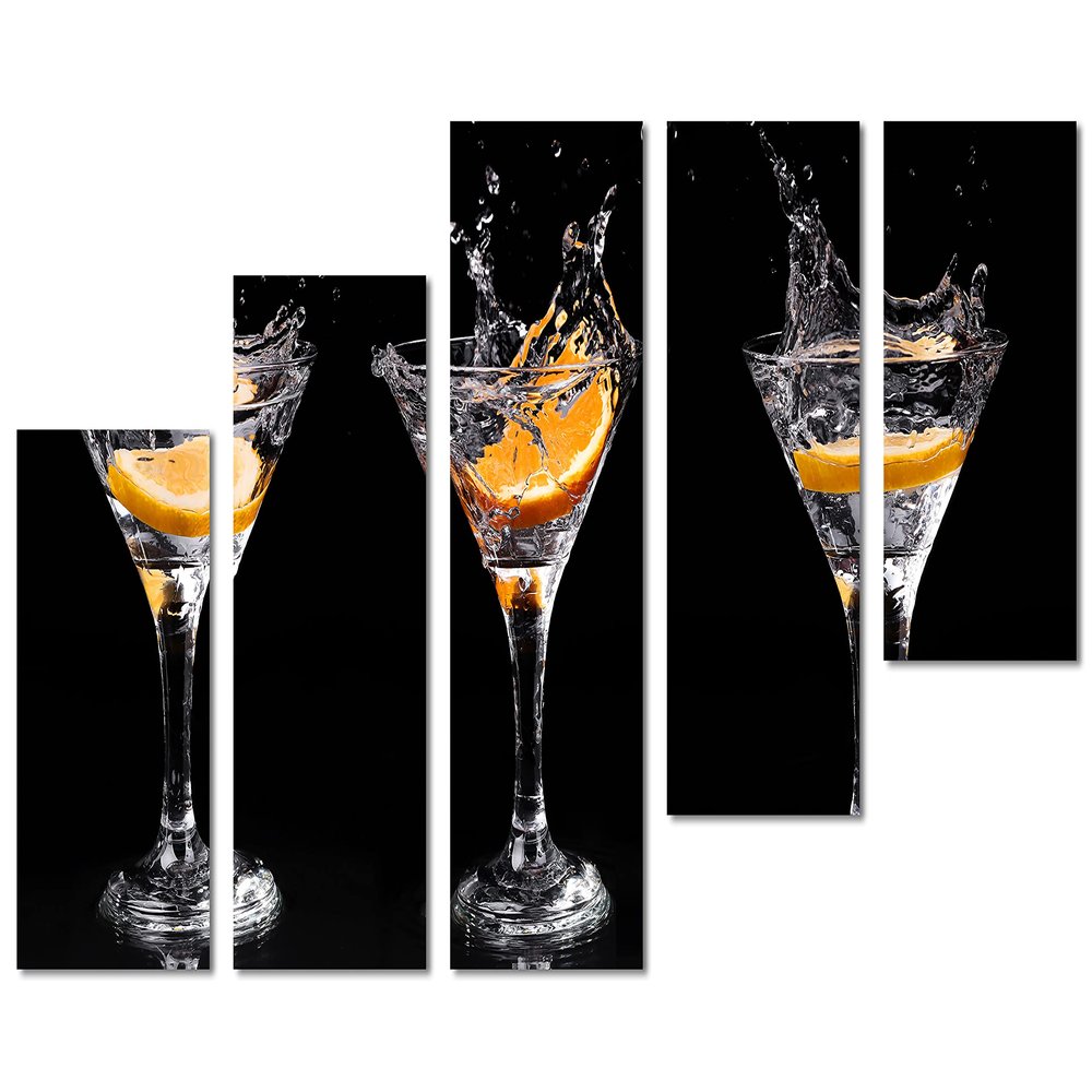 80 x 42 TOTAL - Martini Drinks & Orange Canvas Print Wall Art. 5 Panel Z Cut Split
