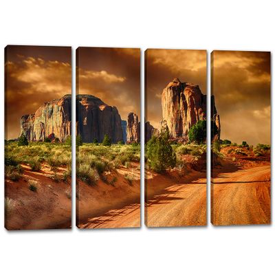 48 x 24 TOTAL - Monument Valley Sunset Canvas Print. 4 Panel Split Wall Art decoration for home or office