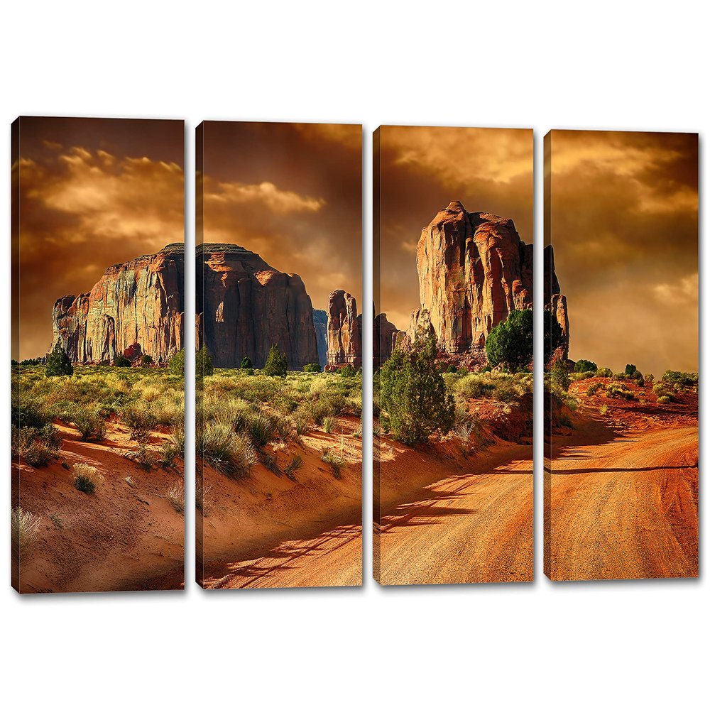 48 x 24 TOTAL - Monument Valley Sunset Canvas Print. 4 Panel Split Wall Art decoration for home or office